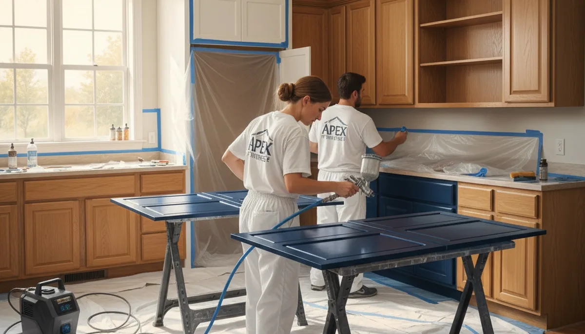 Cabinet painting service in Boise, ID for a kitchen with fresh, professional cabinet refinishing