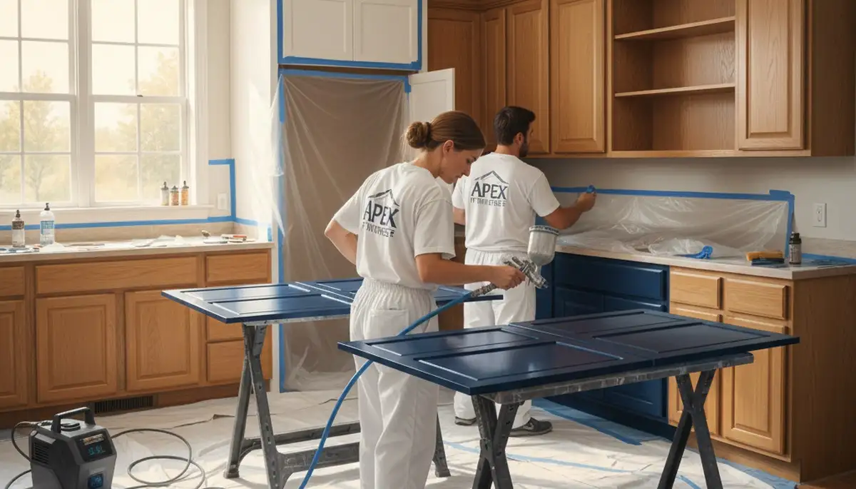 Cabinet painting service in Boise, ID for a kitchen with fresh, professional cabinet refinishing