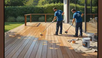 Boise Paint Pros sealing a wood deck in Boise, ID for weather protection