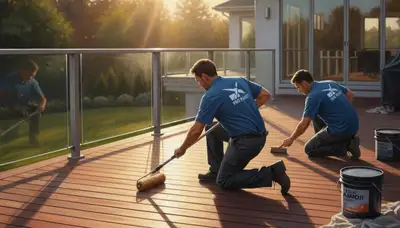 Boise, ID painters sealing a deck to protect wood from sun, snow, and moisture