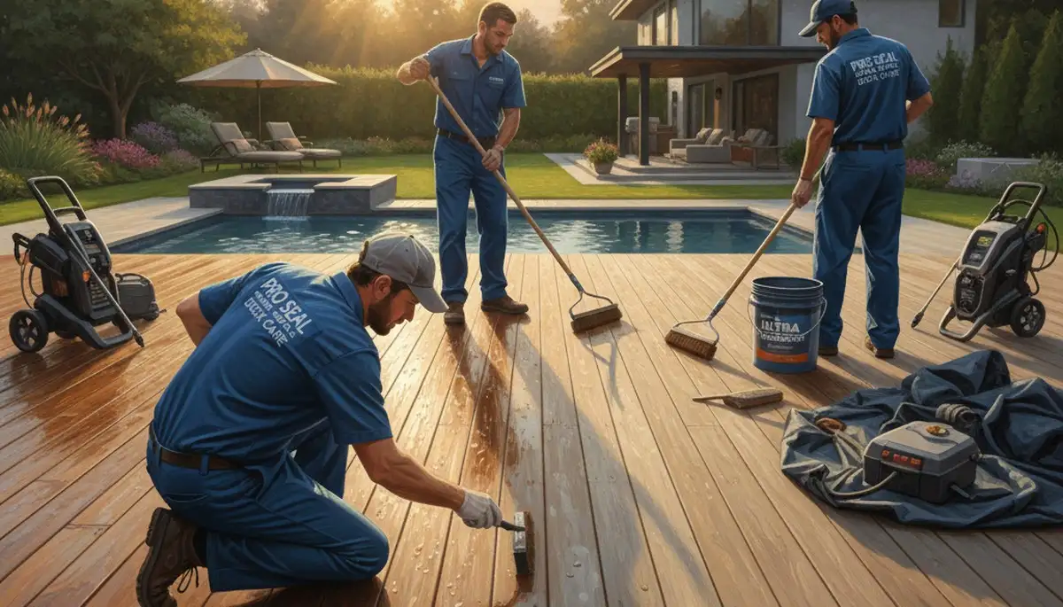 Boise, ID painters applying deck sealant to protect wood from sun and moisture