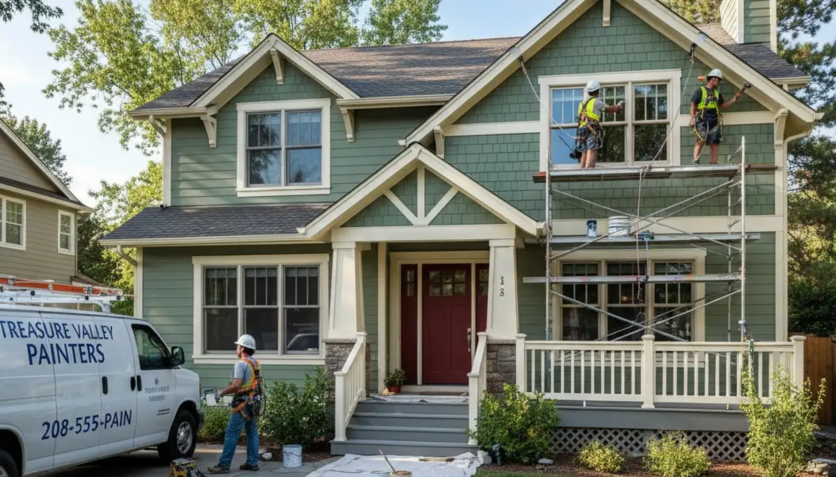 Boise, ID painting service team preparing a home exterior for professional repainting