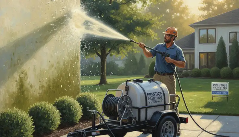 Boise, ID painters providing pressure cleaning for exterior surfaces on a local home